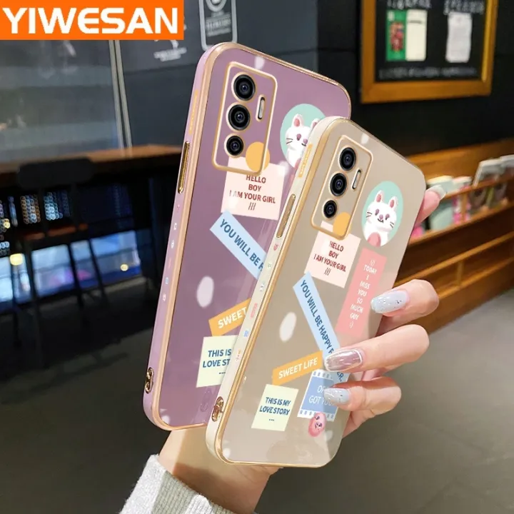 YIWESAN%20For%20vivo%20V23E%205G%20V23E%204G%20Case%20Fashion%20Words%20Rabitt%20Side%20Edge%20Pattern%20Luxury%20Plating%20Soft%20Silicone%20Protection%20Phone%20Cases%20-%20Image%203
