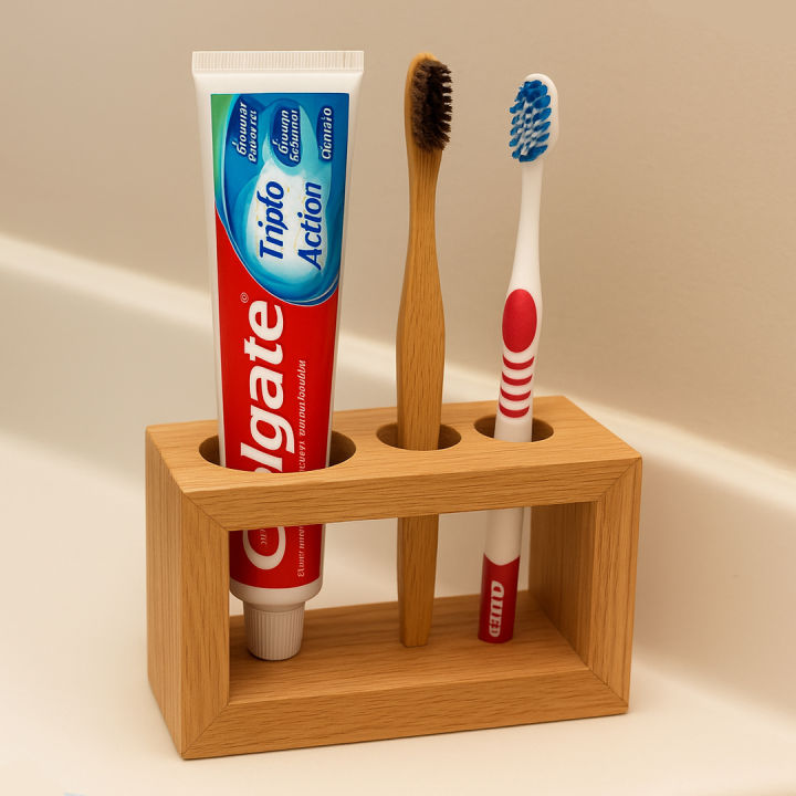Tooth Paste & Tooth Brush Holder Stand bathroom toothpaste holder and toothbrush brush holder wooden
