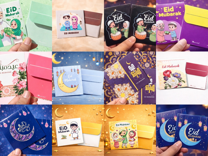 Eidi Design 10 Pcs Tikki Eid Mubarak Card Material Envelopes – Assorted 12 Elegant ...