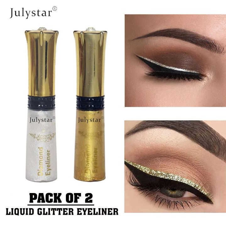 Julystar Pack Of 2 Diamond Liquid Glitter Eyeliner Gold & Silver
