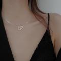 Silver Gold Double Heart Necklace Women Girls Party Clavicle Chain Necklace Gift Jewelry. 