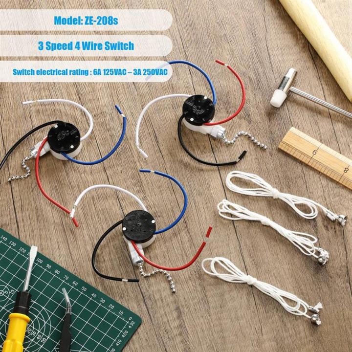 3 Pcs Ze-208S E89885 3 Speed 4 Wire Pull Chain Switch Ceiling Fan  Switch Replacement Part,B
