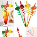 4 pcs Colorful Cartoon Art Drinking Plastic Fruit Straws For Kids & Wedding Party Birthday Decoration Art Reusable Spiral Plastic Straws for Mason Jar Juices. 