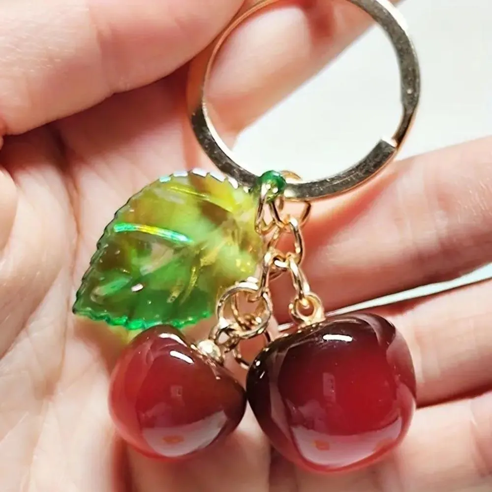 Red Cherry Keychain Backpack Key Ring