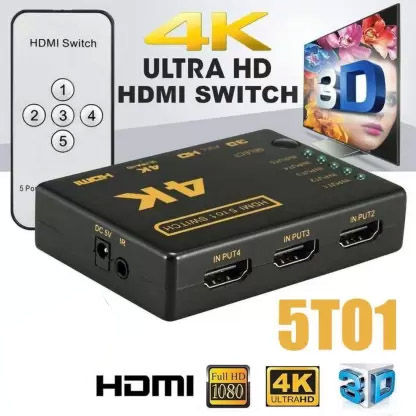 Hdmi Switch 5 Port 2k/4k / HDMI Switch 5 to 1 / HDMI 5 Port Swither 5 In 1 Out With Remote