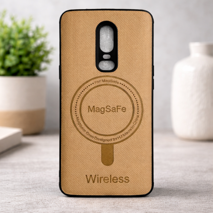 OnePlus 6 – Dotted Embossed Faux Leather Back Cover with MagSafe-Style ...