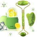 Face Stone Jade Roller Massager with Gua Sha Stone And Ice Roller Multicolour Set Facial Roller 100% Natural Stone Jade Roller For Skin Eye Neck Body Ice Cube. 