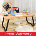 Gaming Laptop Table With Cooling Fan Dual High Speed Foldable Ergonomic Portable For Drawing Bed Notebook Reading Food Breakfast Serving With Inbuild Tablet And Cup Holder Slots For Bed Couch - Black Wooden Brown Pink. 