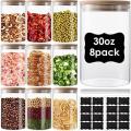8 Pack Glass Food Storage Containers Jars with Airtight Bamboo Lid, 1000ml Pantry Organization Jar for Spice, Tea, Flour & Sugar Container, Claplante Canister Set for Kitchen Counter. 