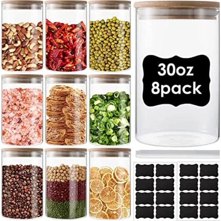 8%20Pack%20Glass%20Food%20Storage%20Containers%20Jars%20with%20Airtight%20Bamboo%20Lid,%201000ml%20Pantry%20Organization%20Jar%20for%20Spice,%20Tea,%20Flour%20&%20Sugar%20Container,%20Claplante%20Canister%20Set%20for%20Kitchen%20Counter%20-%20Image%204