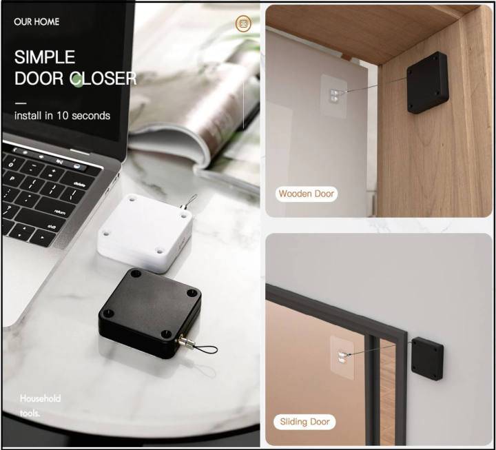 Automatic Door Closer Multipurpose No Punch Door Sticker Installation  500g-1000g Tension Closing Device See Automatic Door Hardware Soft Close ...