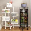 Kitchen Storage Rotating Rack in Black- Premium Round Metal Trolley with 360° Rotating Wheels and Breathable Top - 3, 4, 5 Tiers. 
