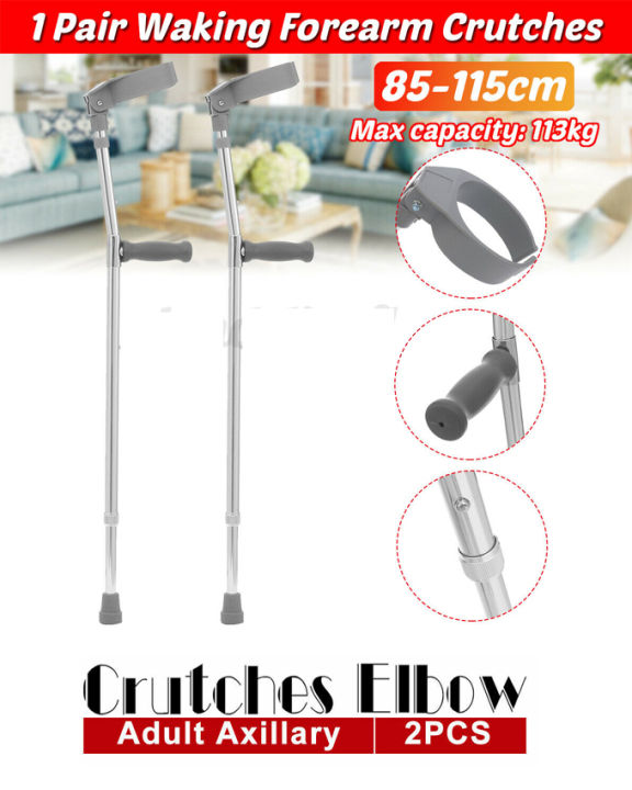 Pair of Adult  Crutches Elbow / Forearm With Adjustable Handle & Height- High Weight Bearing Walking Stick Ergonomic Design