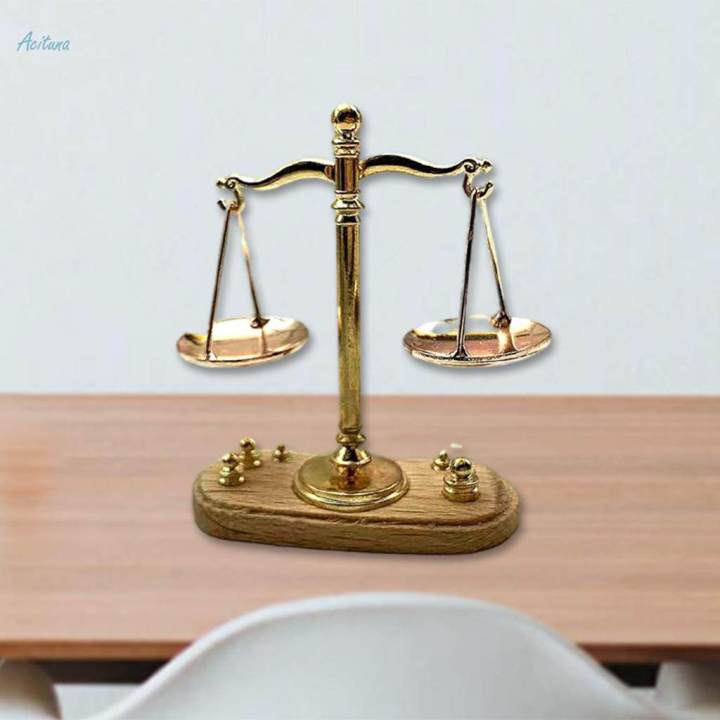 Vintage%201:12%20Dollhouse%20Miniature%20Balance%20Scale%20with%206%20Weight%20for%20Room%20Pretend%20Play%20Furniture%20-%20Image%203