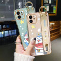 dienya For vivo Y55 5G Case With Wristband New Design Phone Case For Girl Women Thin Pattern Cartoon Doraemon Cat Shockproof Plating Silicone Casing Full Cover SoftCase Protection Cases. 