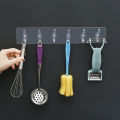 Self Adhesive Wall Mounted Sticky Hooks Strip with 6 Hooks for Kitchen Self Adhesive Transparent 6 Hooks Hanger, Self Adhesive Wall Mounted Sticky Hooks Strip for Kitchen, Transparent Wall Hooks Hanger. 