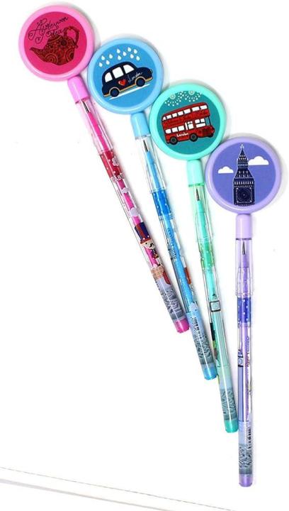 Pack of 4 Bullet Pencils | Sika Pencil | Clutch Pencil | Stylish Pencils with game top for Kids