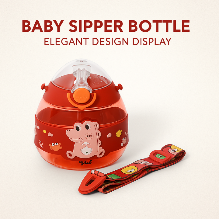 Baby Sipper Water Bottle for Toddler Kids 330ml Anti-Spill Sippy Cup with Soft Silicone Straw BPA Free Kids Baby Feeding Cups with Straws Leakproof Water Bottles Juice Bottle Outdoor Portable Children's Cups with Strap
