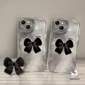 3D Wavy Curved Edge Art Ink Case Compatible For iPhone 11 13 XR 14 12 Pro Max 8 7 6 6s Plus X XS Max SE 2020 Cute Bowknot Back Cover with Bracket Phone Stand. 