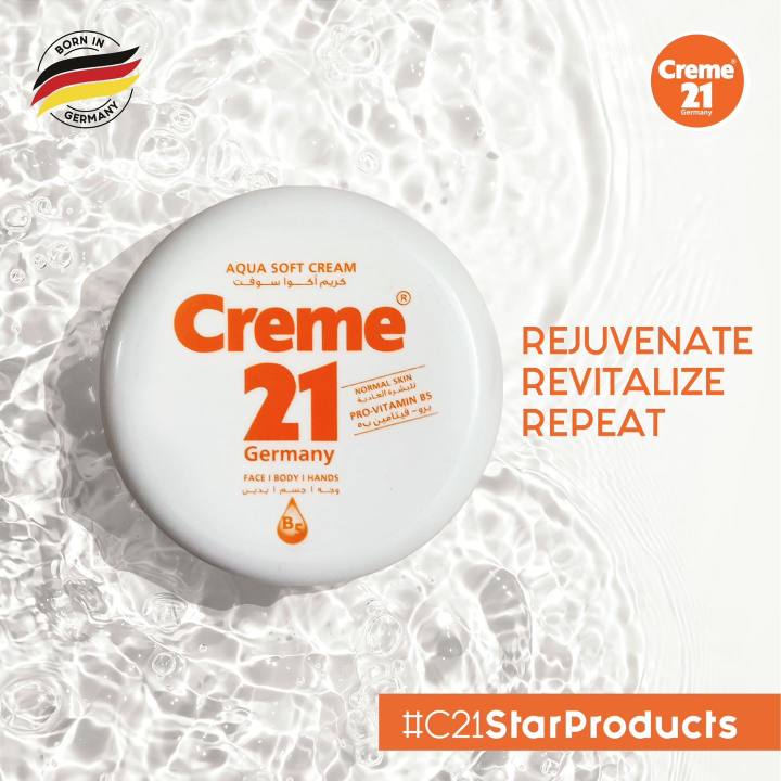 Creme 21 Germany Moisturizing Cream Aqua Soft 150ml for Ultimate Dry Skin with Vitamin E & B5 For Hands, Face & Body, Women & Men,