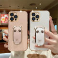 FELMYST Plating Panda Case For Vivo Y11 2019 Luxury Cute Bear Brand Gold Plated Holder Mobile Phone Casing Square Ring Fold Stand Girl Boy Gift Soft shockproof Cover Cases. 