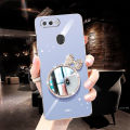For OPPO A7 Back Cover + Bowknot Makeup Mirror Fashion Shiny Plating Square Bumper Bling Girls Phone Case Soft TPU Silicone Shockproof Back Cover. 