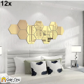 Gift City Presents Golden Acrylic Hexagon Mirror Wall Sticker Sets, 3D Wall Stickers, DIY Geometric Removable Acrylic Mirror Wall Decal, Personalized Art Hexagonal Mirror for Home Living Room Bedroom Decoration. 