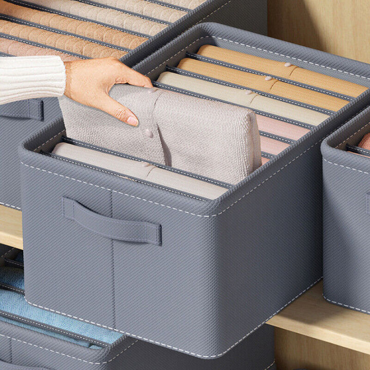 9 Grids Washable Wardrobe Clothes Organizer, Jeans Compartment Storage Box, Clothes Drawer Mesh Separation Box, Portable Foldable Closet (GREY)
