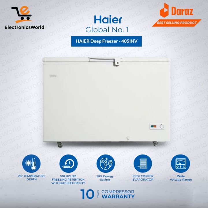 HAIER Inverter Deep Freezer - HDF-405 INV (14.6 cubic Feet) -Single Door-Convertible (Ref & DF) with 10 Years Warranty