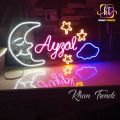 Customized Single Name Neon Sign For Kids Names with Moon, Stars and Cloud, Size 12 x 24 inches With 2A Adapter. 