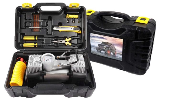 Portable Air Compressor Pump Dual Cylinder Heavy Duty Tire Inflator with LED Light,150 PSI 12V Air Pump with Tire Repair Kit and Toolbox for Auto,SUV,Truck tires etc
