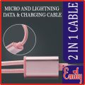 EMILY HIGH QUALITY ORIGINAL DATA AND CHARGING CABLE 2 IN 1 CABLE  50 INCH 127CM LENGTH USB CABLE LIGHTNING + MICRO USB FOR ALL MOBILES ANDRIOD AND IPHONE CHARGING SIMULTANEOUSLY. 