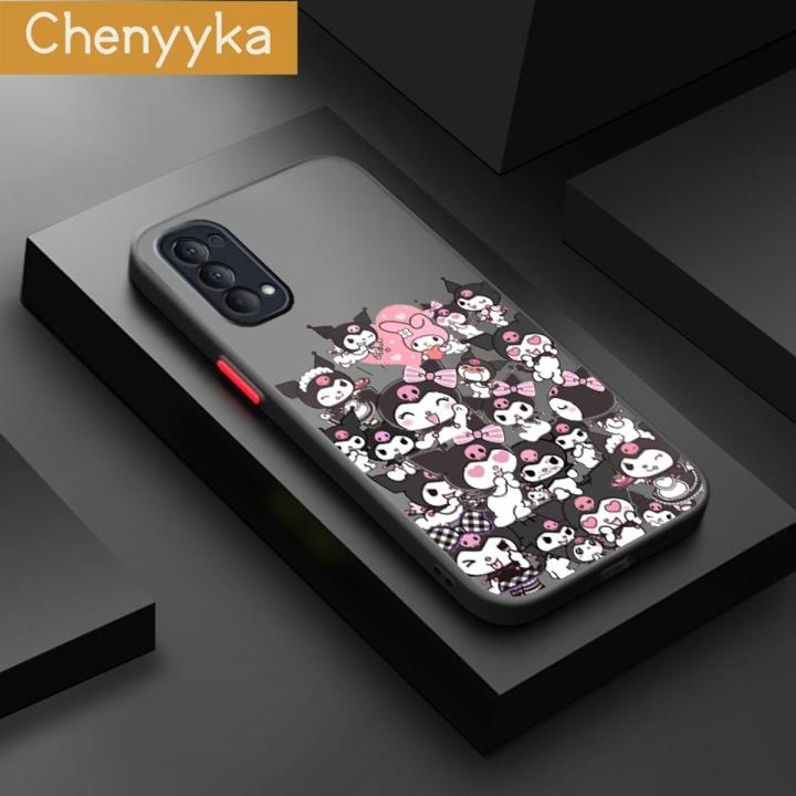 chenyyka For OPPO Reno 4 Case Cartoon Cute Kuromi Thin Edge Frosted Transparent Hard Cases Shockproof Casing Full Cover Protect Case