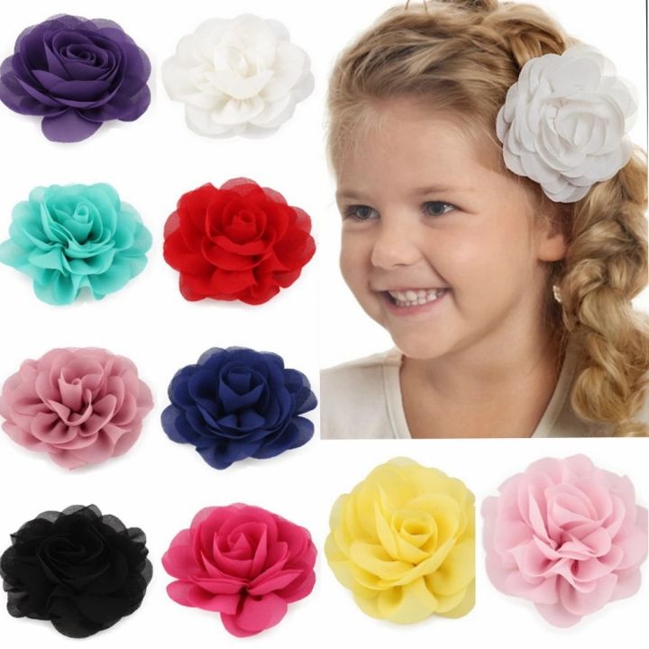 8.5cm Newborn Chiffon Petals Poppy Flower Hair Clips Rolled Rose Fabric Hair Flowers For Kids Girls Hair Accessories