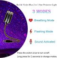 USB Car Roof Star Night Lights Projector, Sound Activated 3 Modes 2 in 1 Interior Car Roof Lights, Adjustable Romantic Portable Car LED Light Decorations for Car, Ceiling, Bedroom (Red/Purple). 