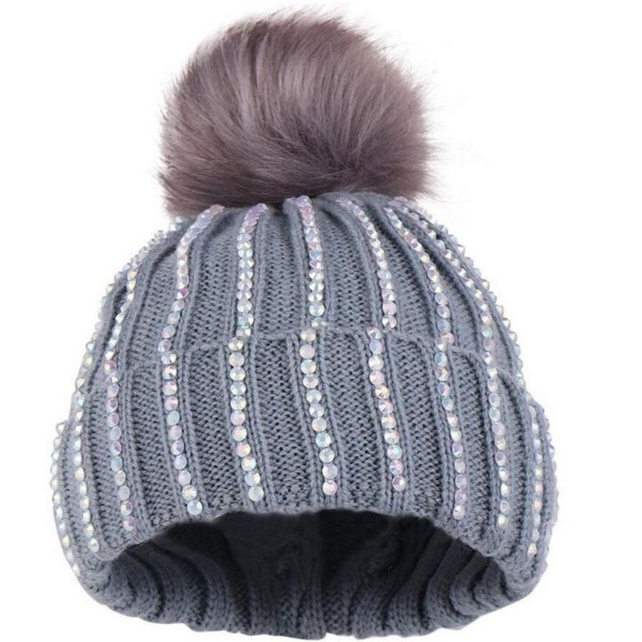 Baby Knitting Wool Hemming Hat Keep Warm Winter Hairball Pom Ball Cap