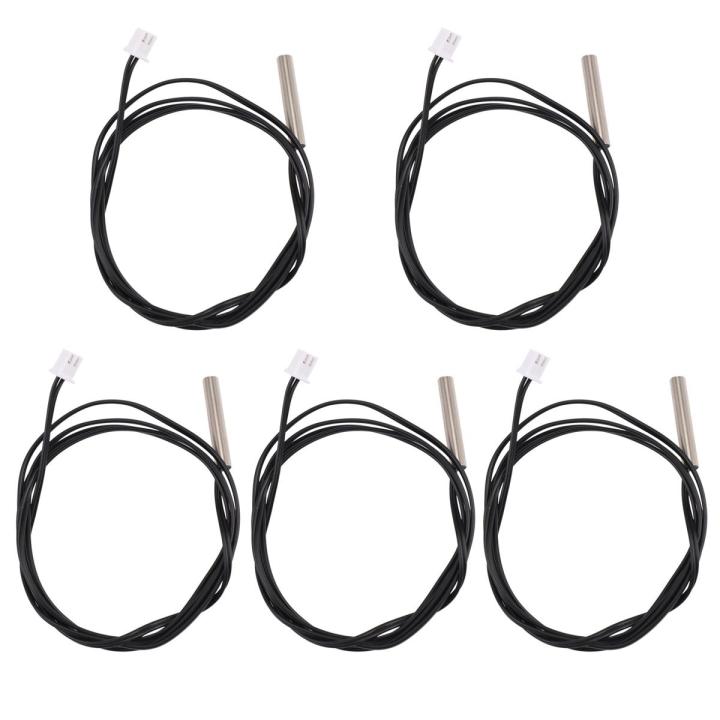 5pcs 1 Meter Waterproof Temperature Sensor Probe, Stainless Steel 10k 3950 NTC Thermistor Probe, Digital Temperature Transimitter Extension Cable,CPU Temperature Sensor,black&silver