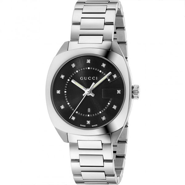 Gucci GG2570 Silver Stainless Steel Black Dial Quartz Watch for Ladies- YA142404