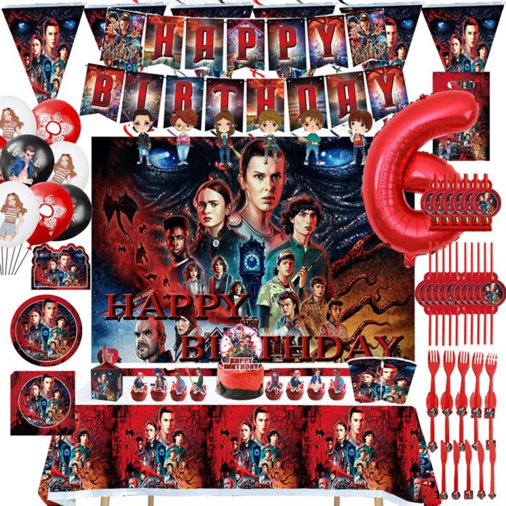 Stranger Things Birthday Party Decoration Balloon Disposable Tableware Plate Gift Bag Backdrop Stranger Things Party Supplies