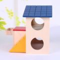 Cute 2 Layers Wooden Hamster Sleeping Grinding Pet House with Feeding Trough. 