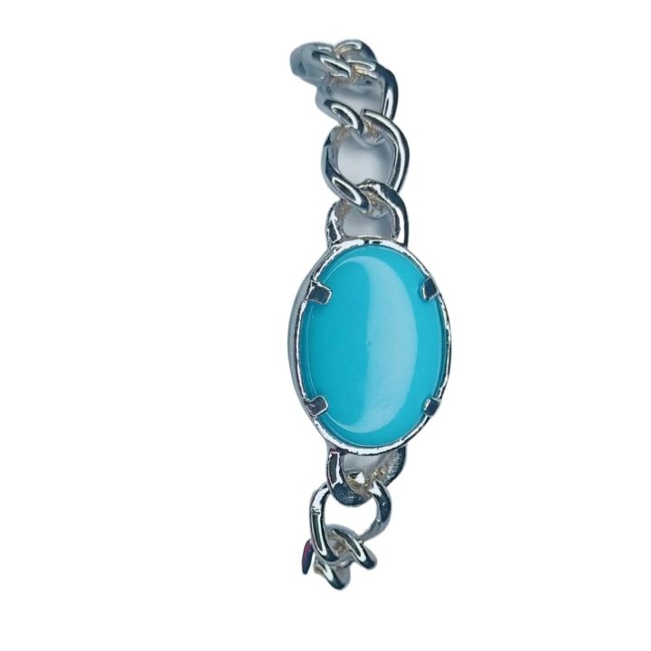 Feroza Stone & Silver Chain Bracelet For (Men & Boys)