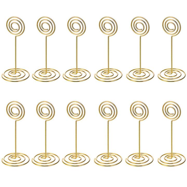 12 Pack Table Number Card Holders Photo Holder Stands Place Paper Menu Clips, Circle Shape (Gold)