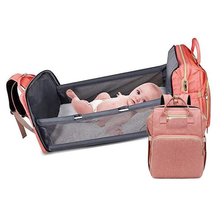 3 in 1 Diaper Bag Backpack with Changing Station, Travel Bassinet Foldable Baby Bed, Baby Bag Portable Crib, Mummy Bag, Large Capacity, Waterproof