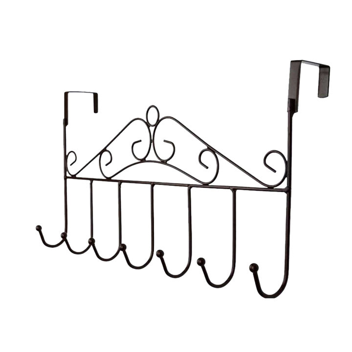 Over Door Hanger with 7 Hooks, Metal Over the Door Towel Hook, Decorative Overdoor Organizers, Hanging Storage Rack for Hat, Coats, Purses, Scarves, Clothes, Jackets, Belt, Bedroom, Bathroom, Closet