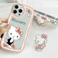 AMORVOR for OPPO A76 / A36 Back Cover (With Free Holder) Cartoon Cat Soft Wavy Phone Case Camera Protection Transparent TPU Soft Cover. 