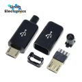 Micro USB Male 4 Pin DIY Micro Usb Jack Connector With Black Plastic Shell. 