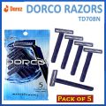 DORCO Razor for Men - Pack of 5 Pcs - TD708N | Twin Blade Disposable Razor | Dorco Disposable Razor | Women Flowless Big Body Razor | Body Care Shaving Blades Razor | Shaver Blades | Personal Hygiene Blade Safety Razor Trimmer. 