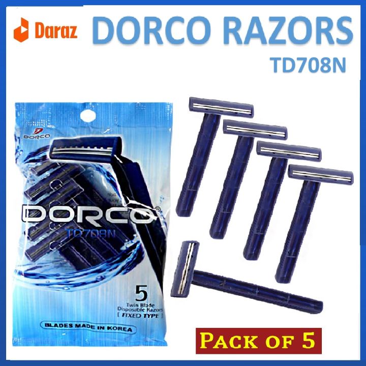 DORCO Razor for Men - Pack of 5 Pcs - TD708N | Twin Blade Disposable Razor | Dorco Disposable Razor | Women Flowless Big Body Razor | Body Care Shaving Blades Razor | Shaver Blades | Personal Hygiene Blade Safety Razor Trimmer