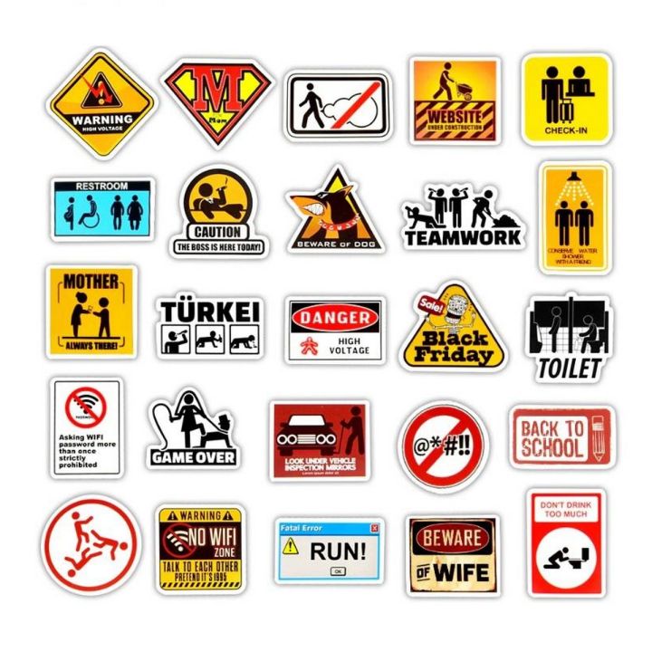 10 Pcs/Pack Funny Danger Warning Banning Signs Waterproof Stickers for Laptop PC TV Fridge Guitar Mobile Skateboard