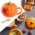 300ml/500ml/850ml Halloween Pumpkin Shaped Ceramic Cup Spoon Kawaii Soup Mug With Lid Oatmeal Cup Creative Water Cup. 